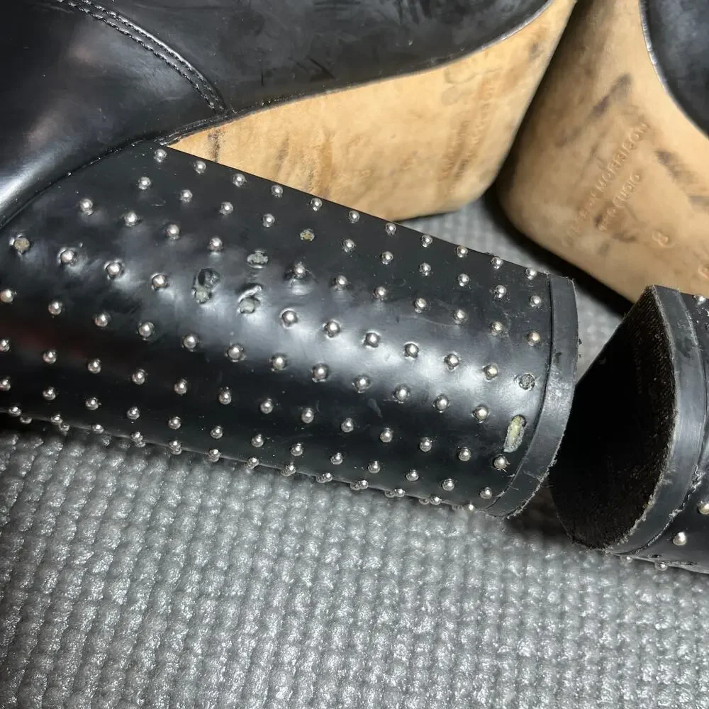Sigerson Morrison Valora Studded Lace Up Block Heel Booties Womens Size 8B Black